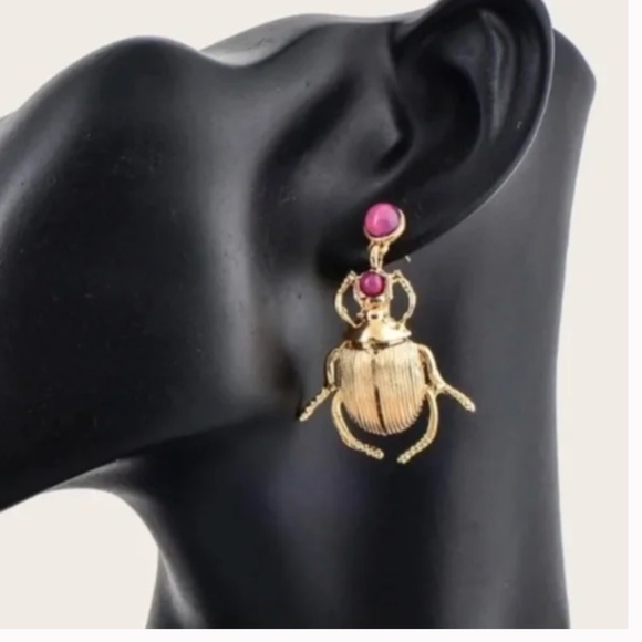 ❤️ FREE Bug Insect Beetle Artsy Science Chic Glam Hipster Hippie Drop Earrings - Picture 4 of 4